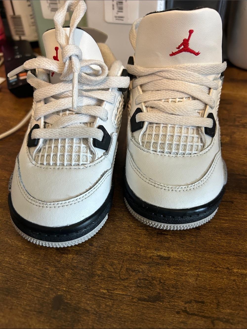 Jordan Kids White and Black Sneakers with Red Jumpman
